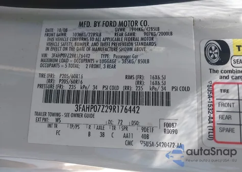 2009 Ford Fusion Se from USA, damaged, VIN 3FAHP07Z29R176442